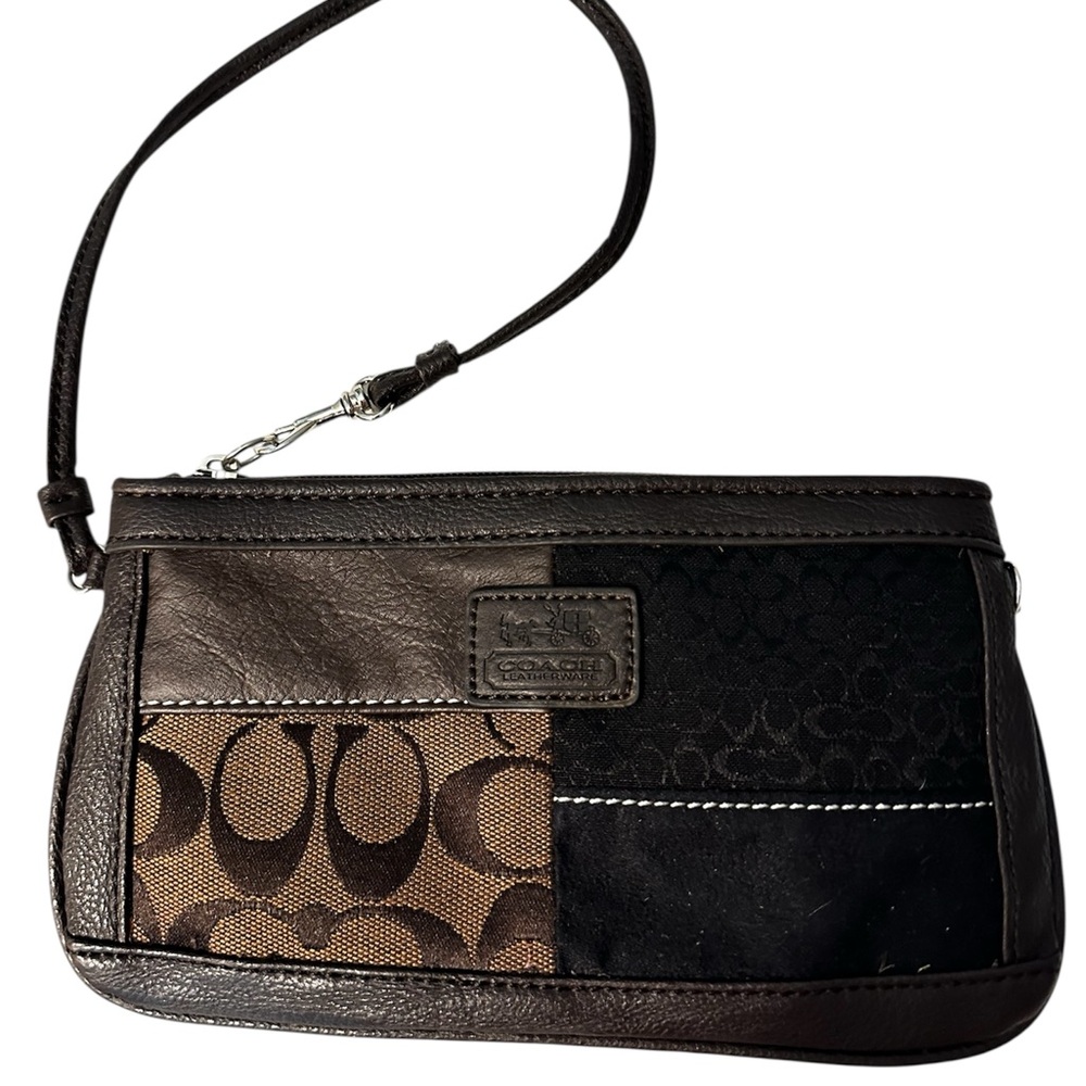 Coach Vintage Mixed Media Patchwork Brown Wristlet